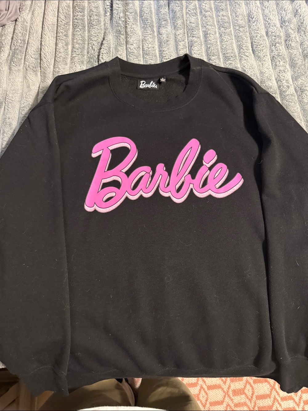 Barbie Black Crewneck Sweater with Pink Script Logo